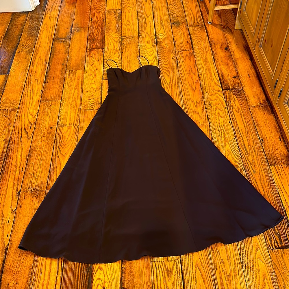 ANNA B CHOCOLATE BROWN SILK LONG DRESS WITH SPAGHETTI STRAPS IN SIZE 6